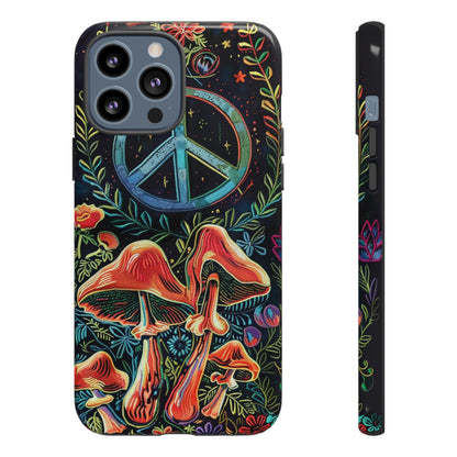 Embroidery Style Magic Mushrooms and Peace Sign Phone Case