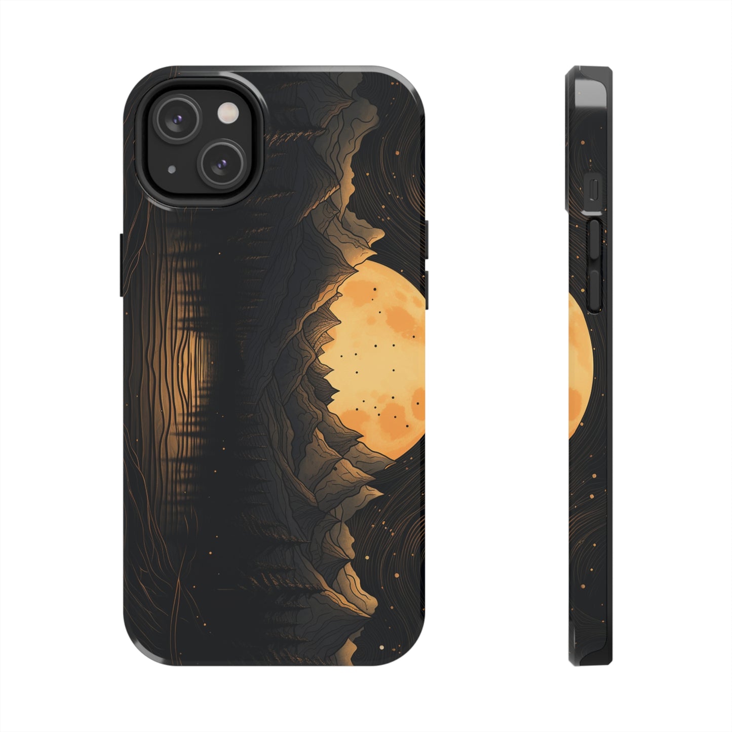 Abstract Landscape Black and Gold Mountains iPhone Case | Embrace the Mystical Full Moon