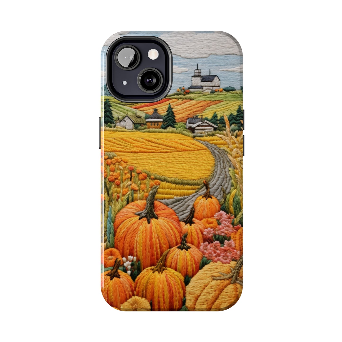 Harvest Hues: Halloween Pumpkin Patch | Embroidered Landscape for iPhone Range