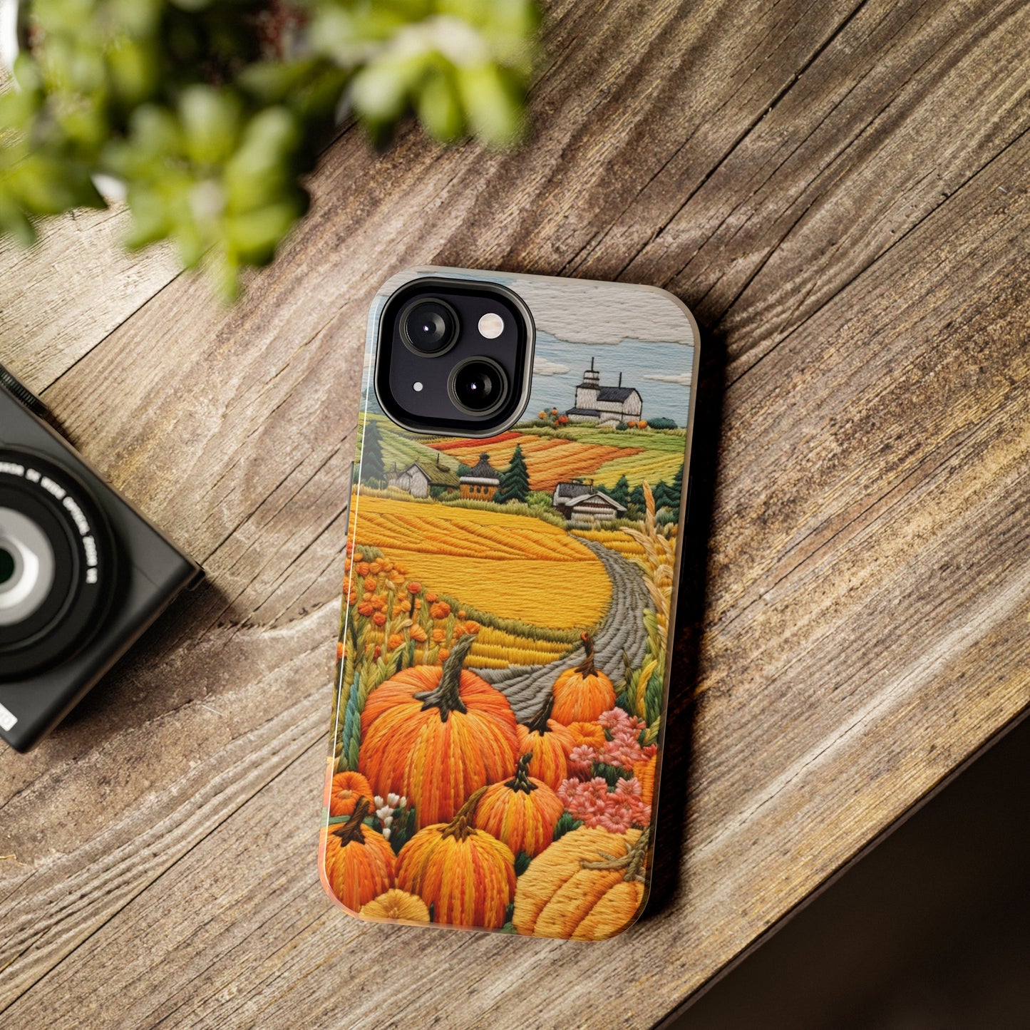 Harvest Hues: Halloween Pumpkin Patch | Embroidered Landscape for iPhone Range