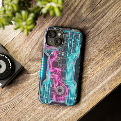 Rugged Tech Phone Case Cyber Circuit Armor Futuristic Neon Circuit Design Heavy Duty Protective Cyberpunk Phone Cover