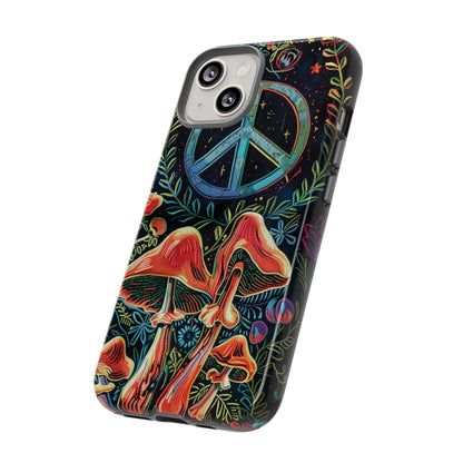 Embroidery Style Magic Mushrooms and Peace Sign Phone Case