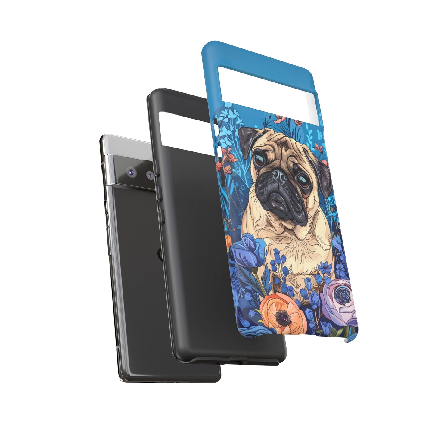 Cute Pug Dog Blue Floral Design Phone Case