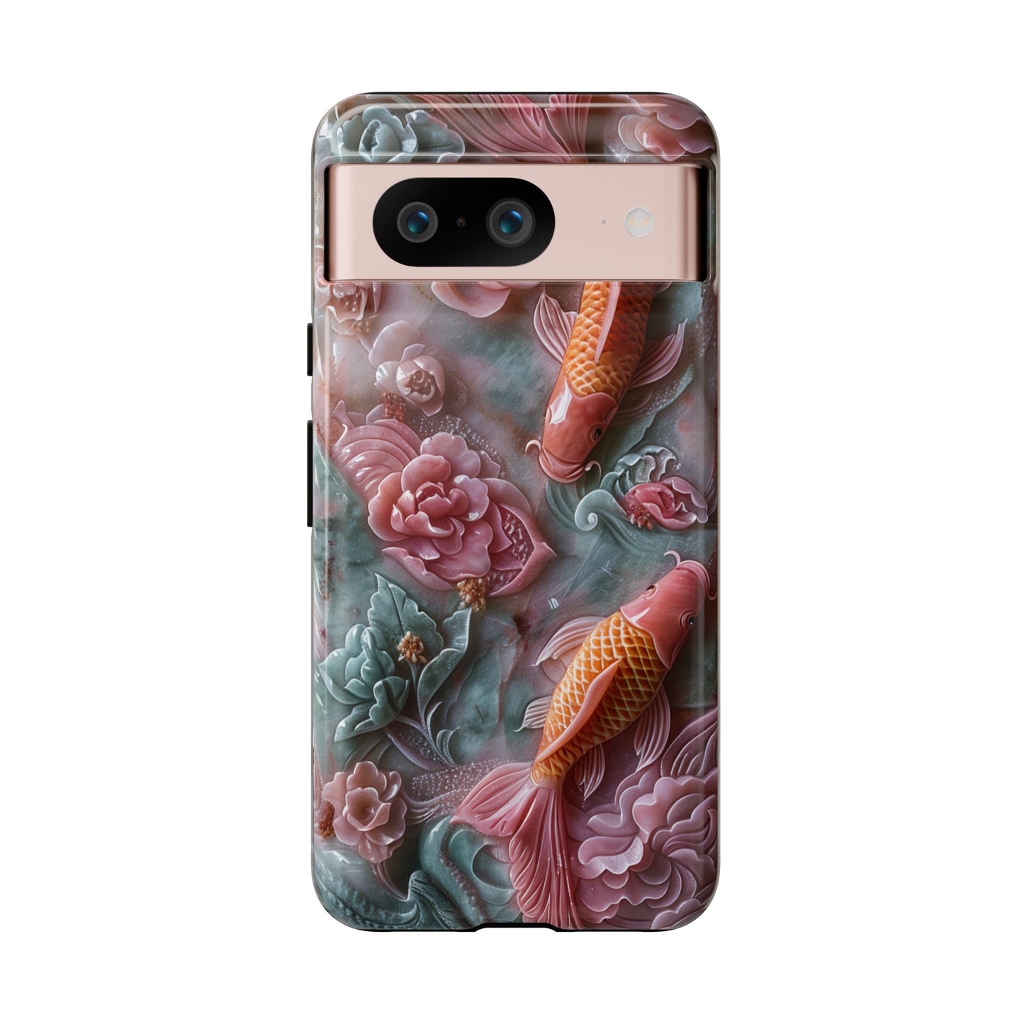 Pink Marble Fish Asian Jade Carving Koi Art Phone Case