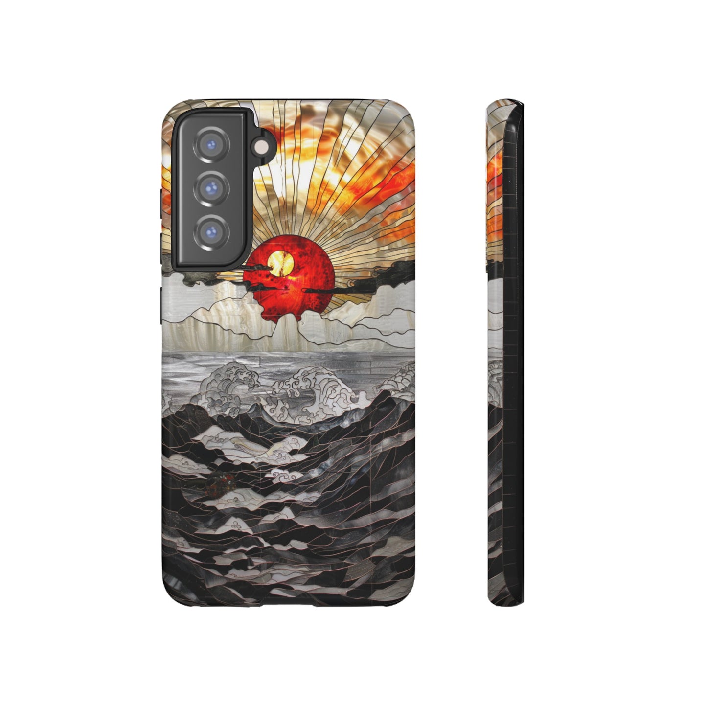 Japanese Rising Sun Phone Case Stained Glass Ocean Wave Phone Cover iPhone 15 Case