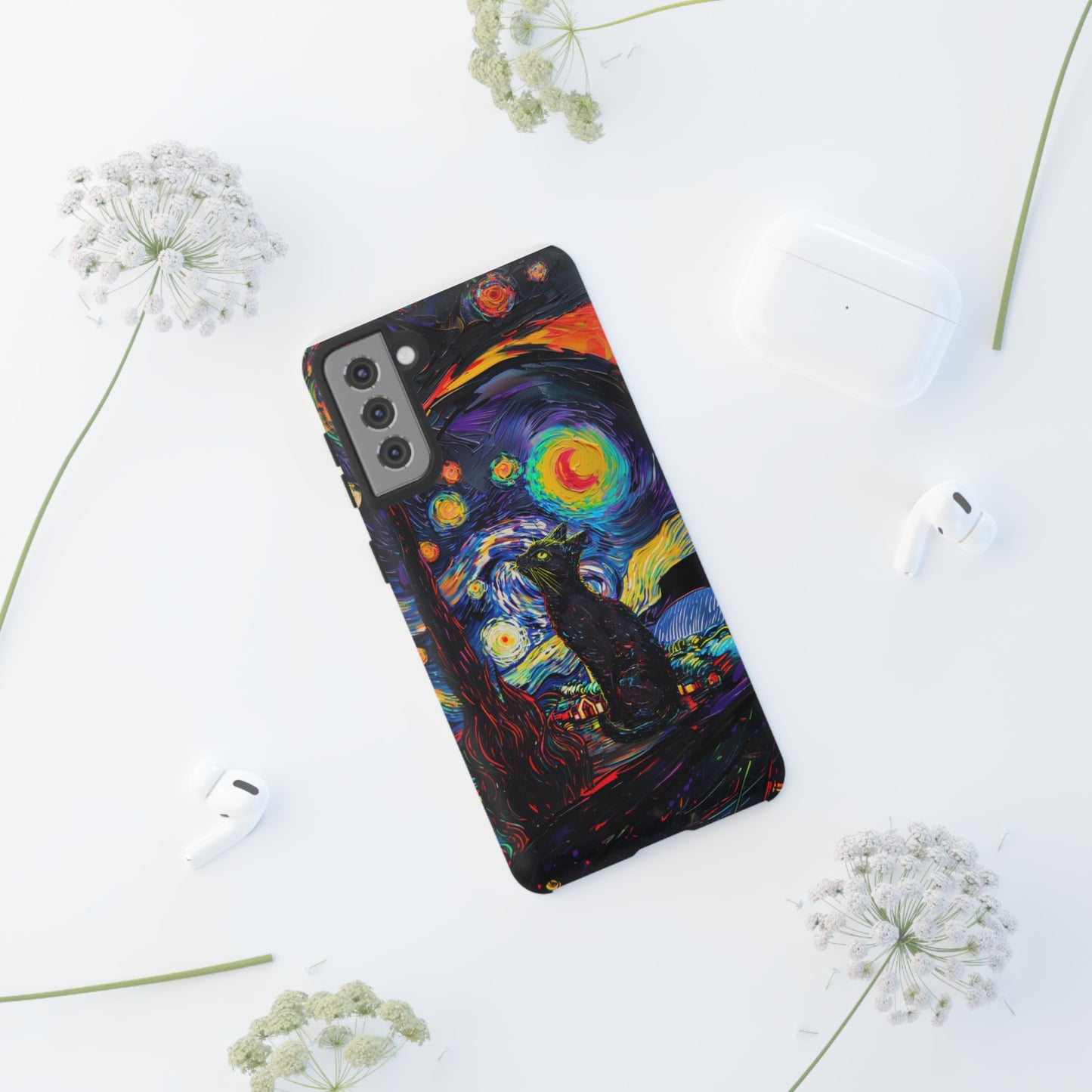 Starry Night Black Cat Van Gogh Painting Art Phone Case