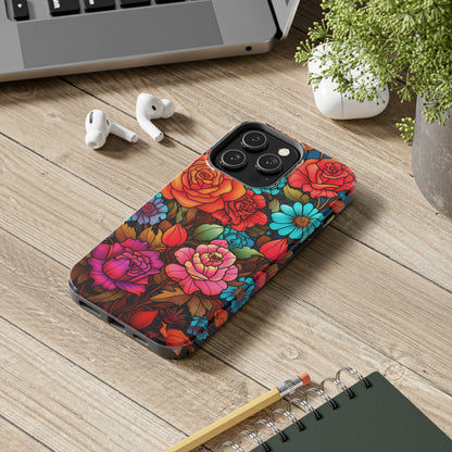 Stained Glass Tough iPhone Case | Trippy Psychedelic Flowers Floral Aesthetic Retro iPhone 14 Plus 13 12 7 8 Se Trendy Hippie Boho