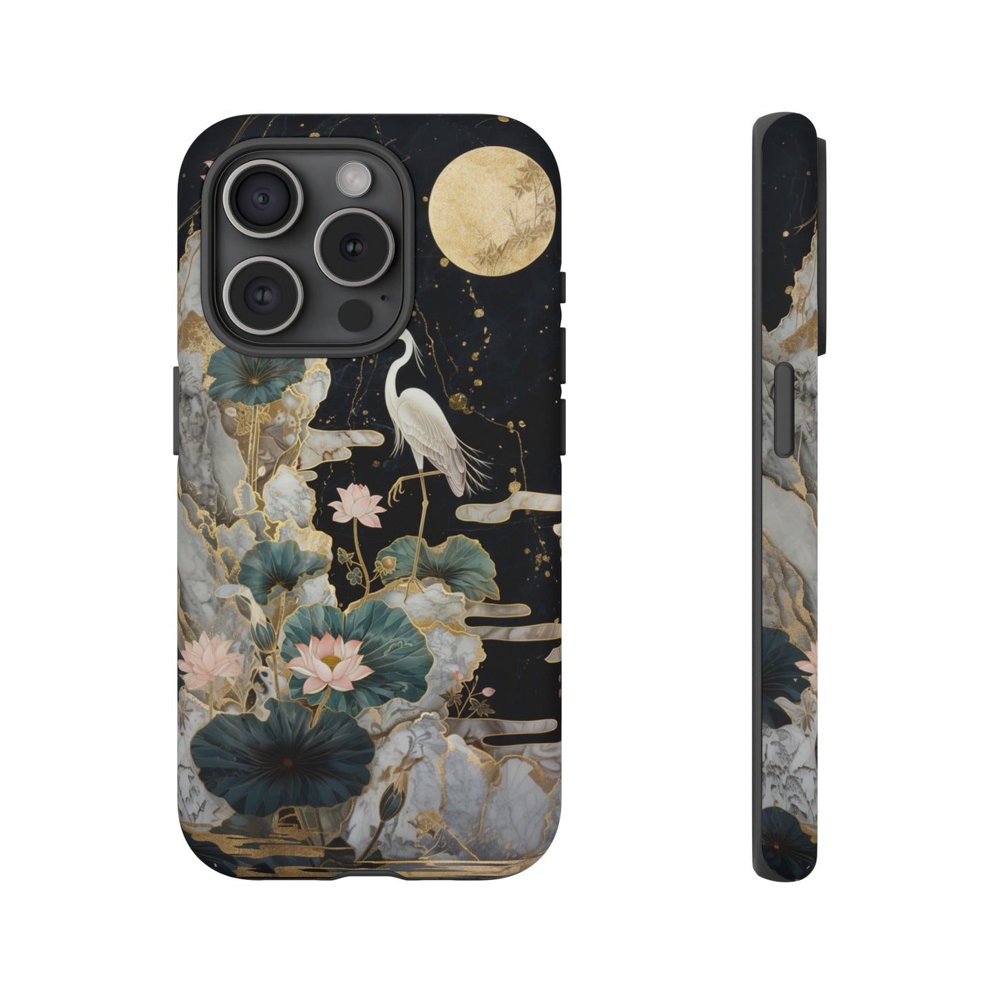 Heron and Moon Floral Zen Art Phone Case