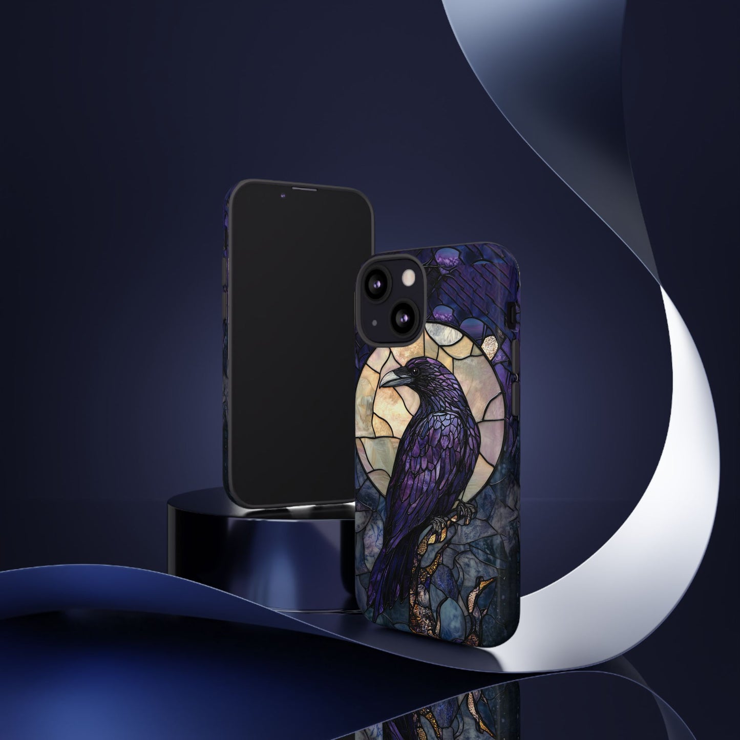 Halloween Phone Case Purple Raven Stained Glass Style Spooky Moon Phone Cover