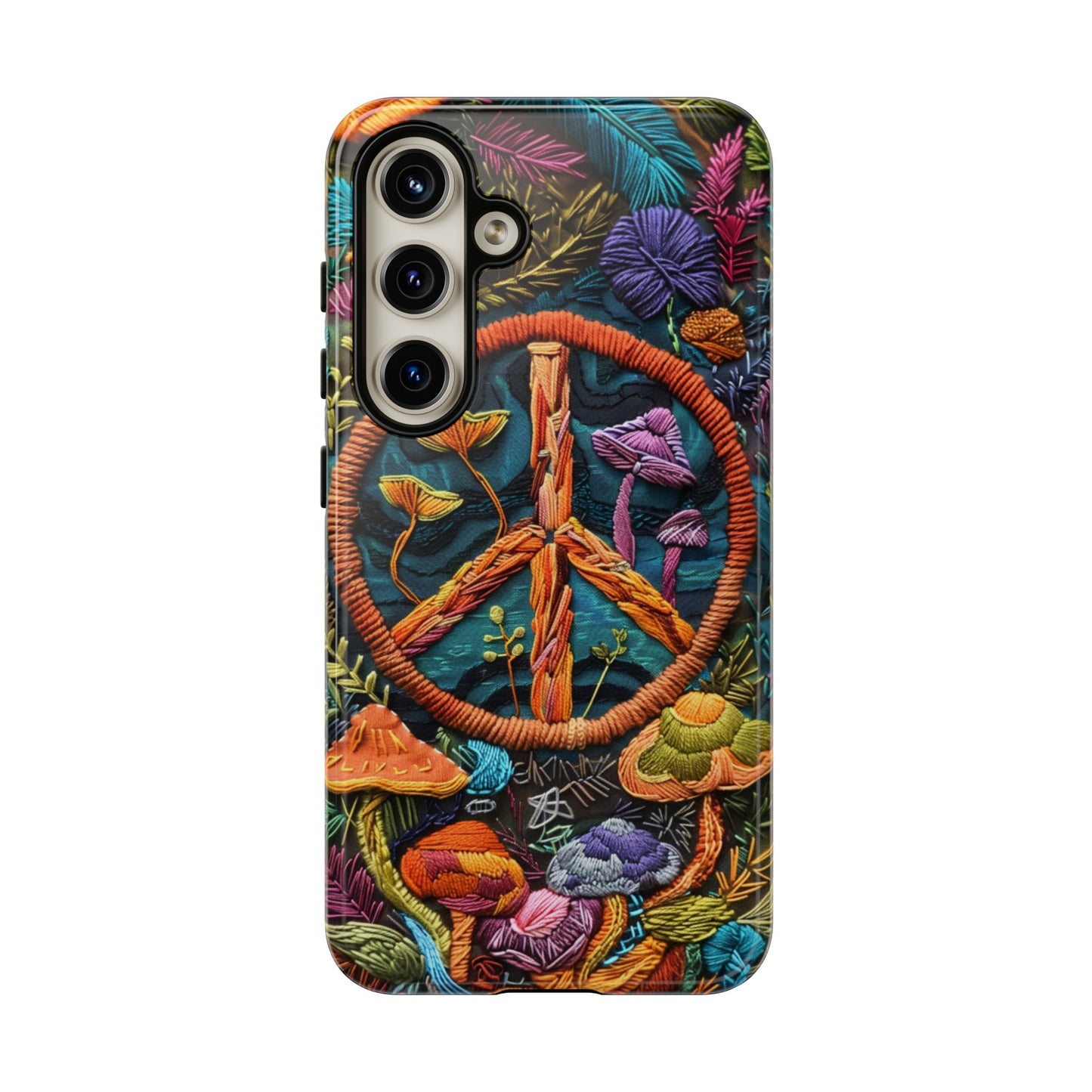 Embroidery Style Magic Mushrooms and Peace Sign Phone Case