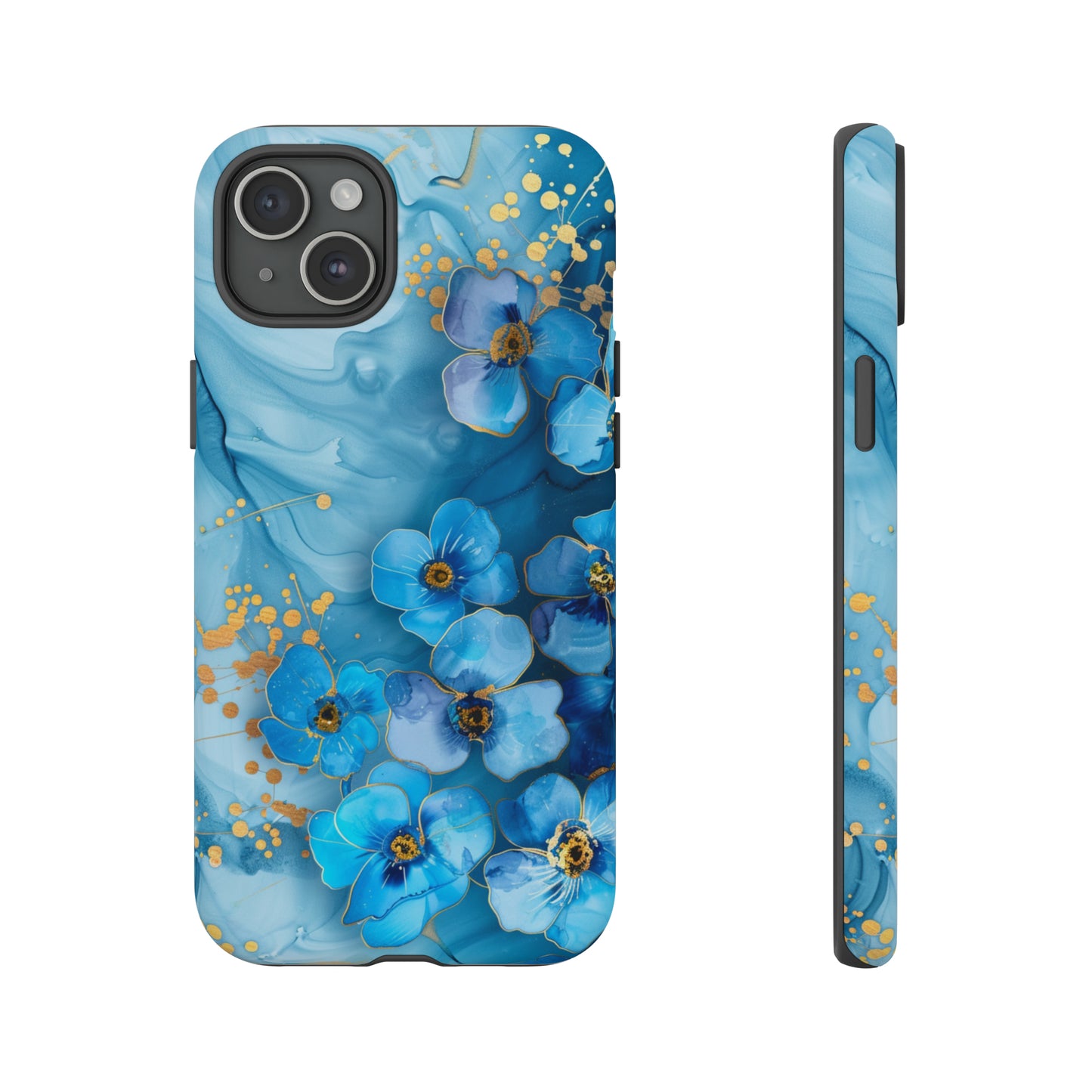 Forget Me Nots Gold Color Splash Floral Design Phone Case