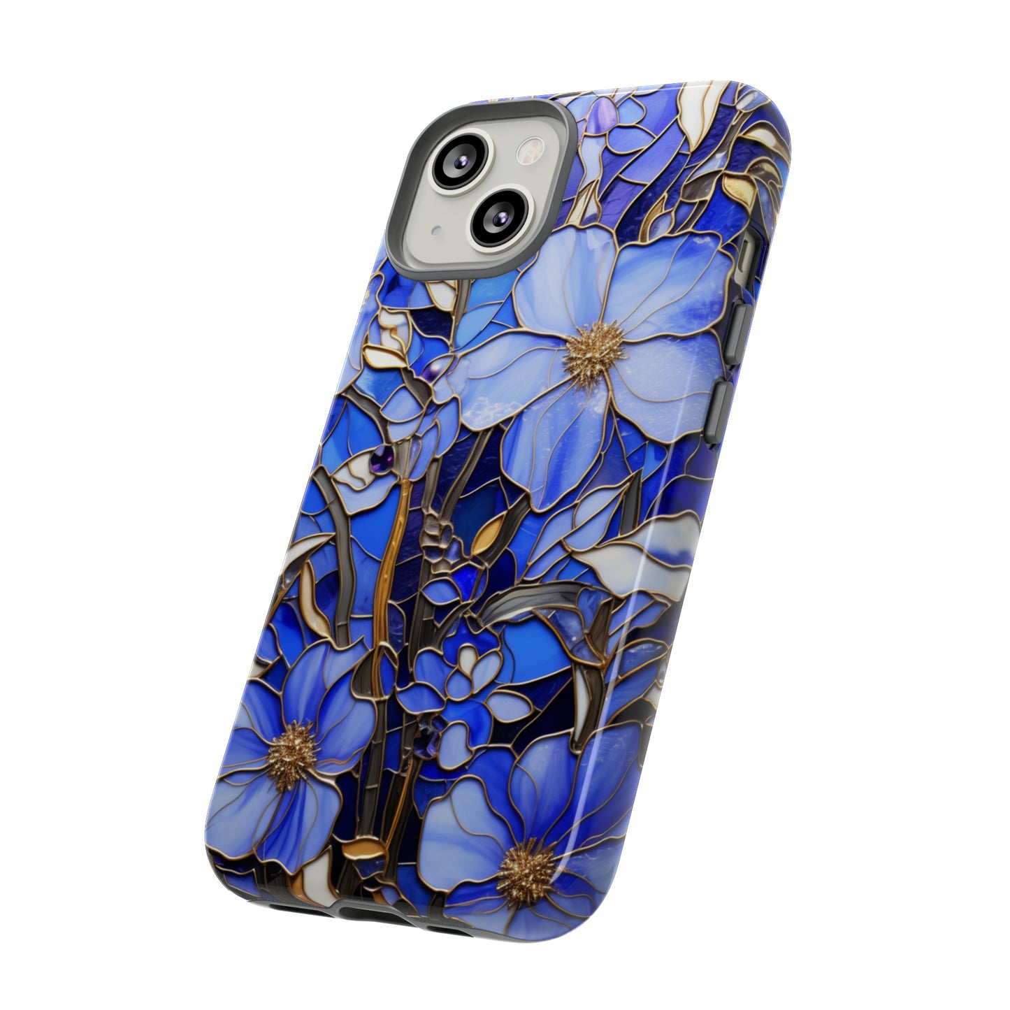 Periwinkle Stained Glass with Gold Inlay Phone Case for iPhone 15, 14, Pro Max, 13, 12 & Samsung Galaxy S23, S22, S21, Google Pixel