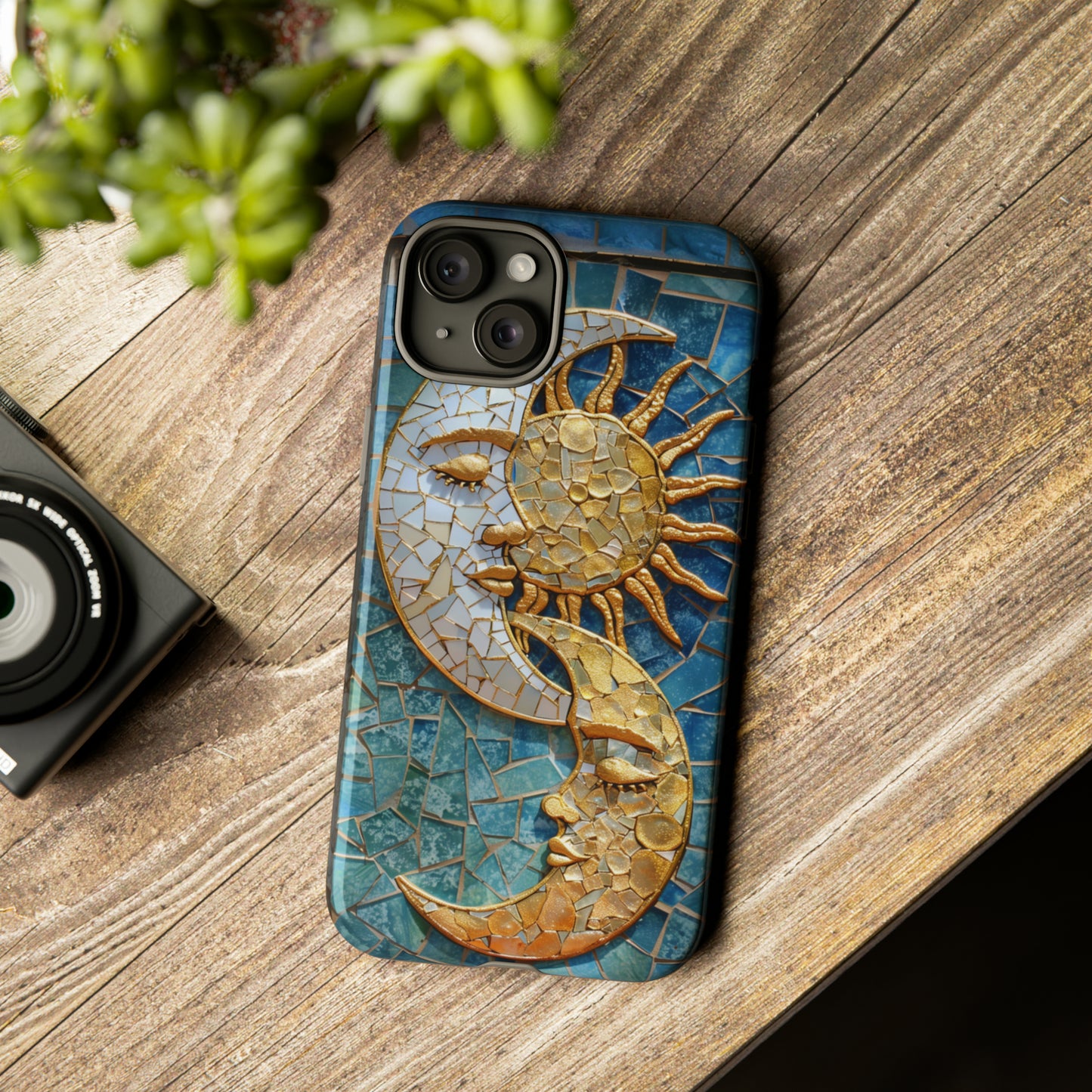 Boho Sun and Moon Mosaic Tile Stained Glass Phone Case