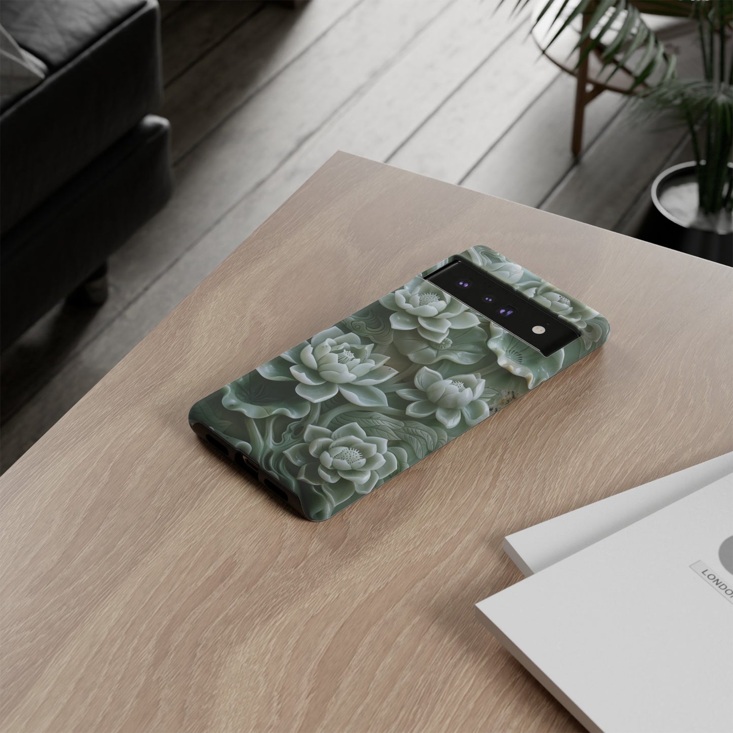 Green Jade Lotus Floral Art Phone Case