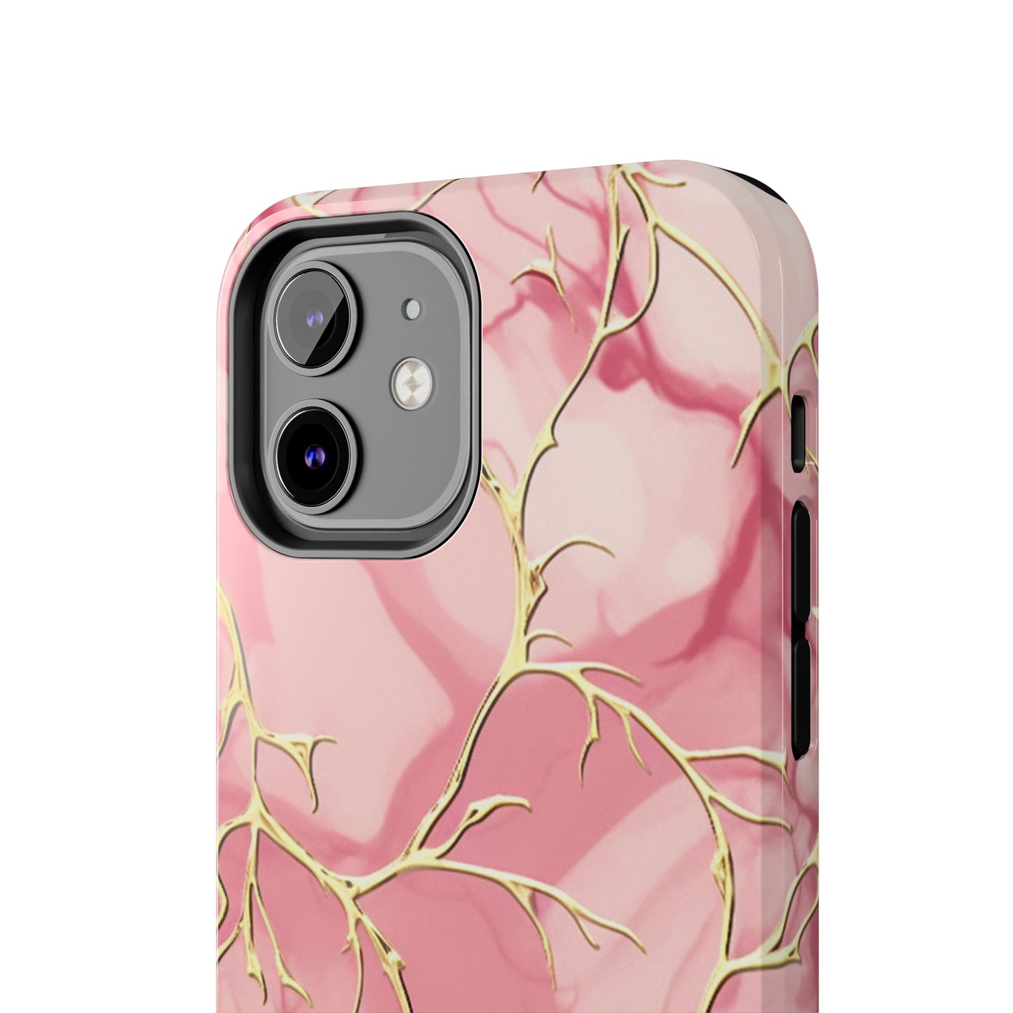 iPhone Elegance Unveiled: Pink & Gold Leaf Marble | Premium Tough iPhone Case