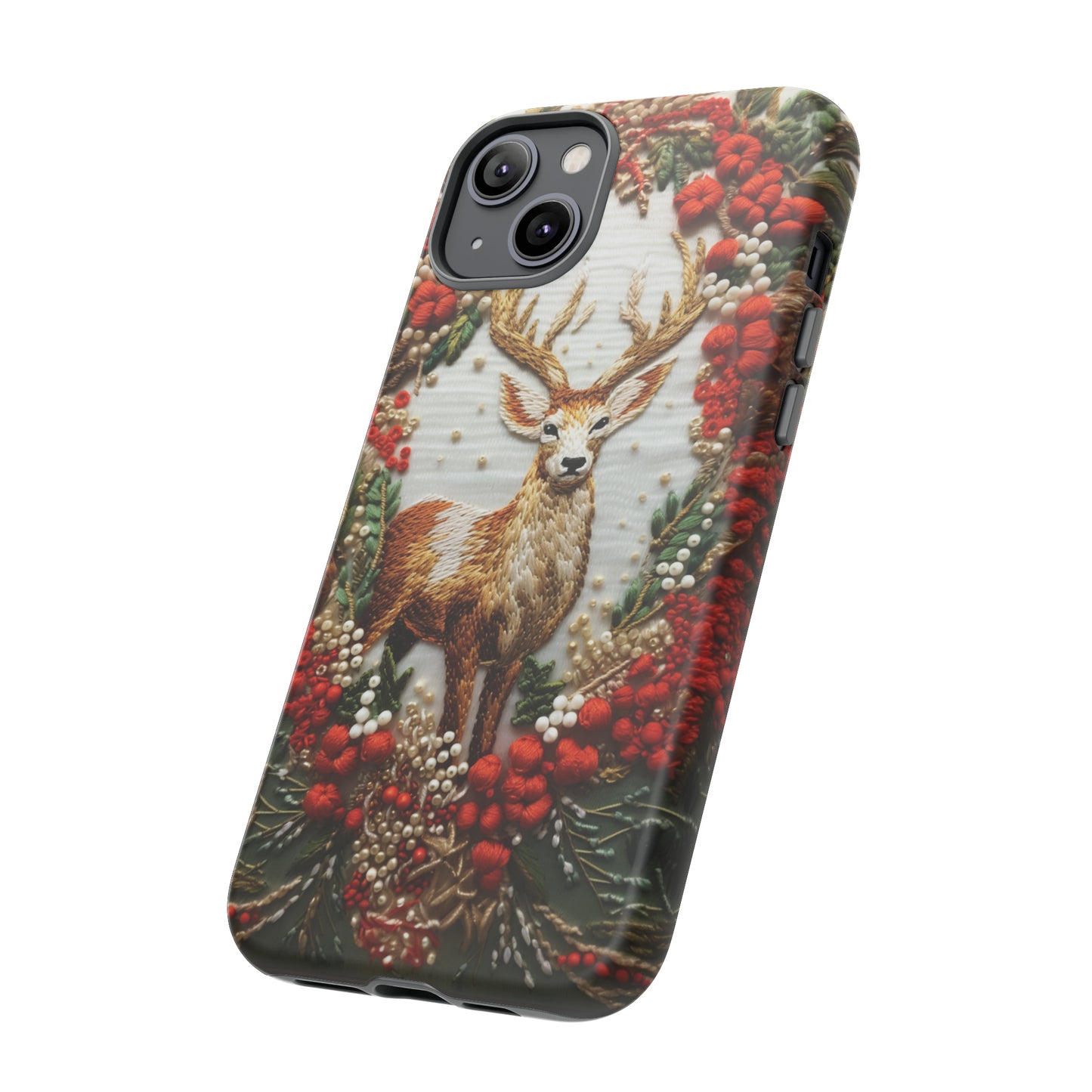 Embroidery Christmas Deer Floral Phone Case