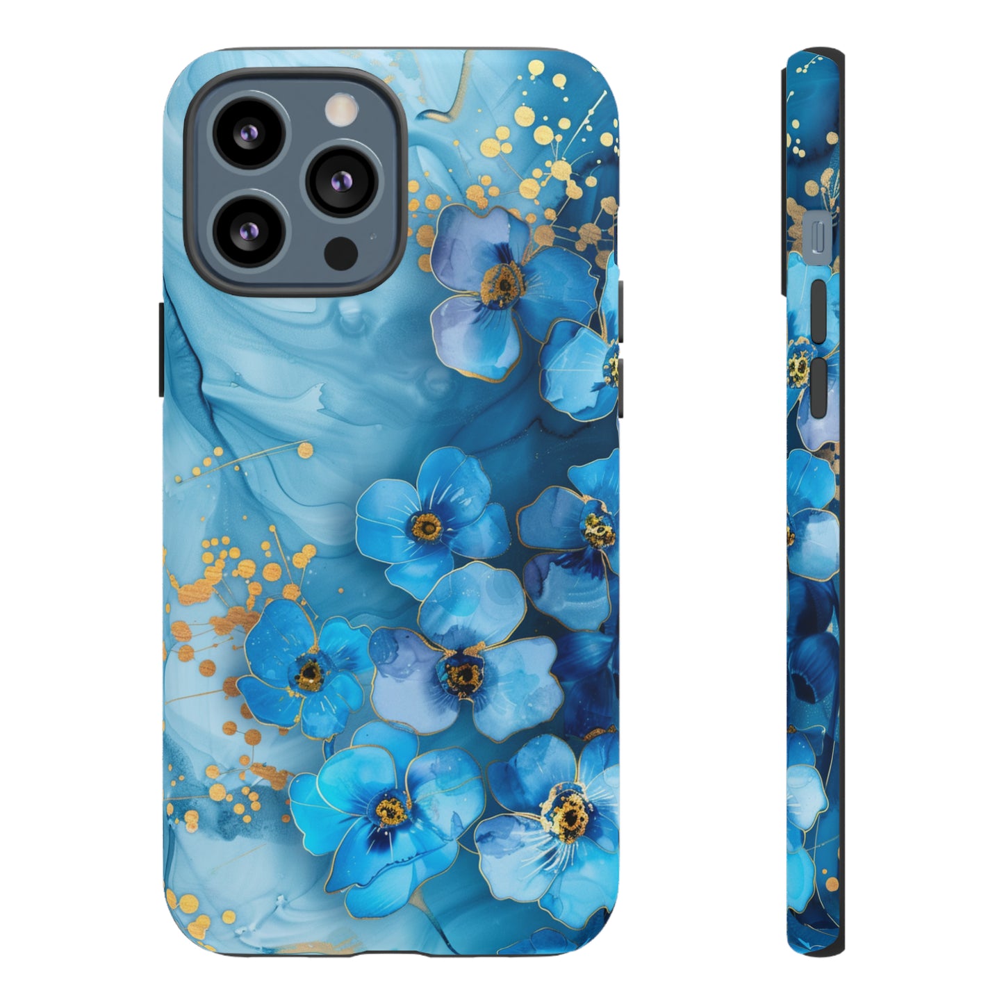 Forget Me Nots Gold Color Splash Floral Design Phone Case