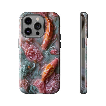 Pink Marble Fish Asian Jade Carving Koi Art Phone Case