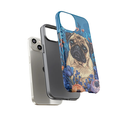 Cute Pug Dog Blue Floral Design Phone Case