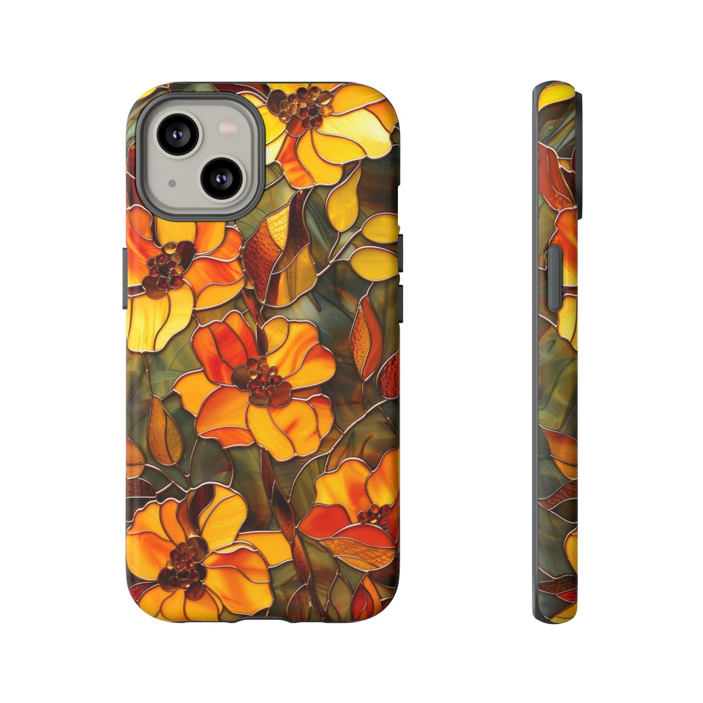 Orange Floral Phone Case Stained Glass Style