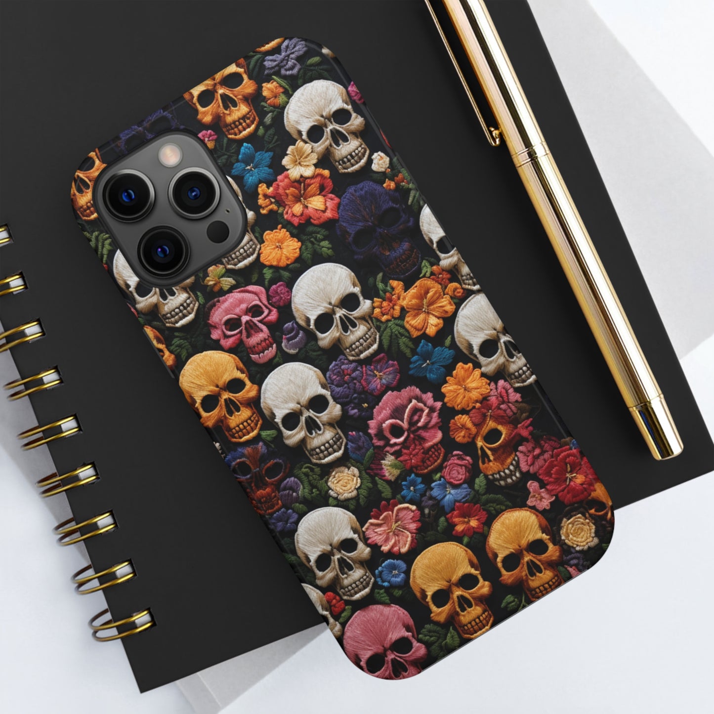 Embroidery Style Skulls Goth Dark Academia Tough Case iPhone Case