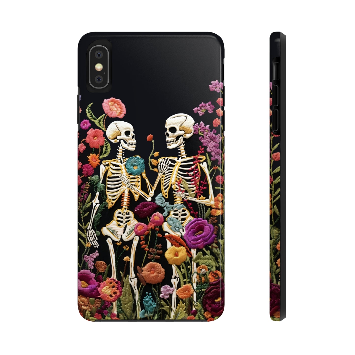 Love Halloween Skeletons Embroidery iPhone Case | iPhone X to iPhone 14 Pro Max