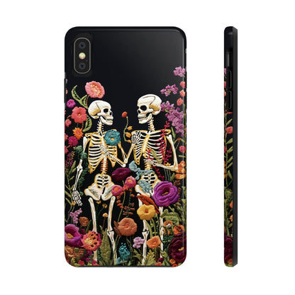 Love Halloween Skeletons Embroidery iPhone Case | iPhone X to iPhone 14 Pro Max