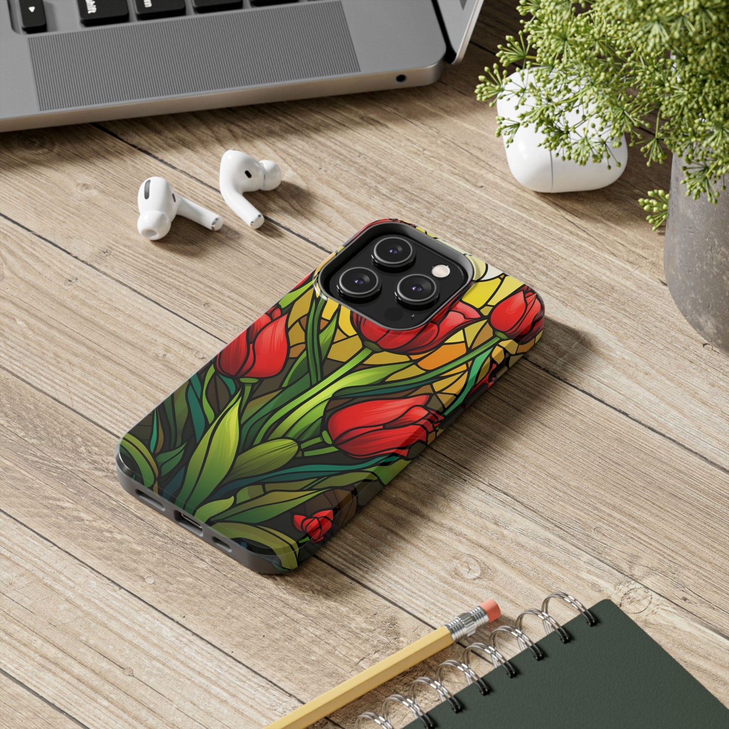 Stained Glass Tulip Floral Aesthetic iPhone Case | Embrace the Beauty of Nature in Full Bloom