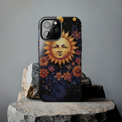 Cosmic Blooms: Floral Sun, Moon & Stars iPhone Case - Where Celestial Meets Botanical