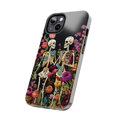 Love Halloween Skeletons Embroidery iPhone Case | iPhone X to iPhone 14 Pro Max