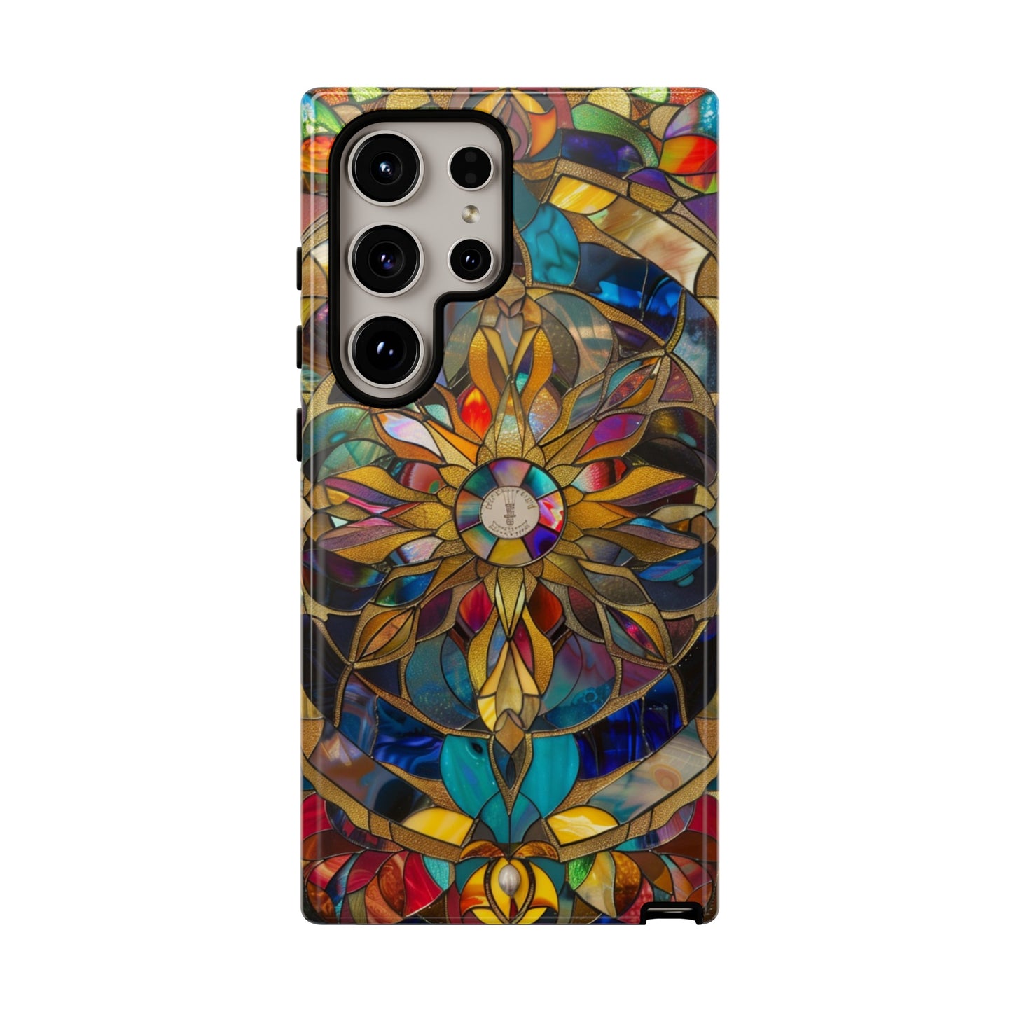 Cosmic stained glass mandala phone case for iPhone 15