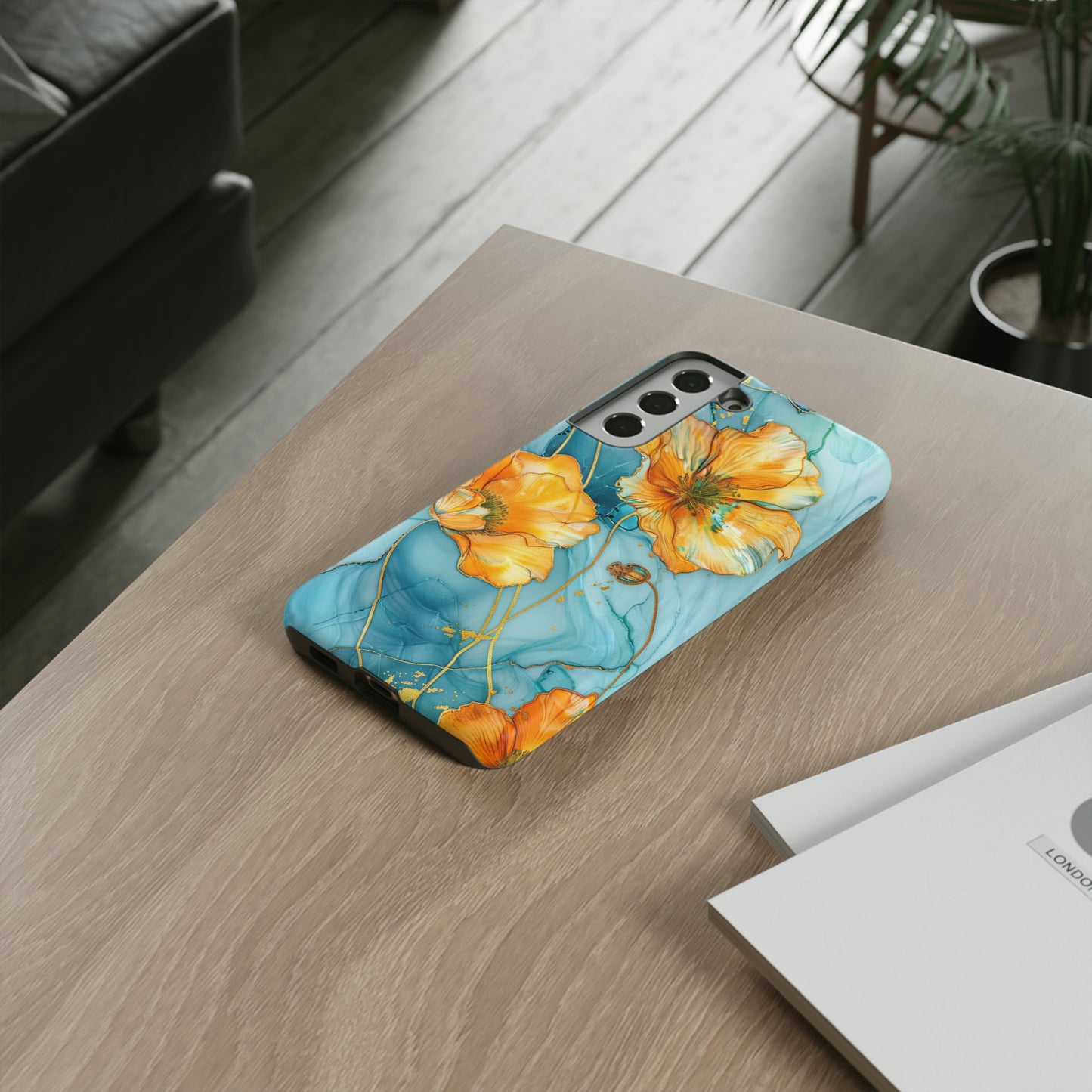 Gold Poppies Color Splash Floral Design Phone Case