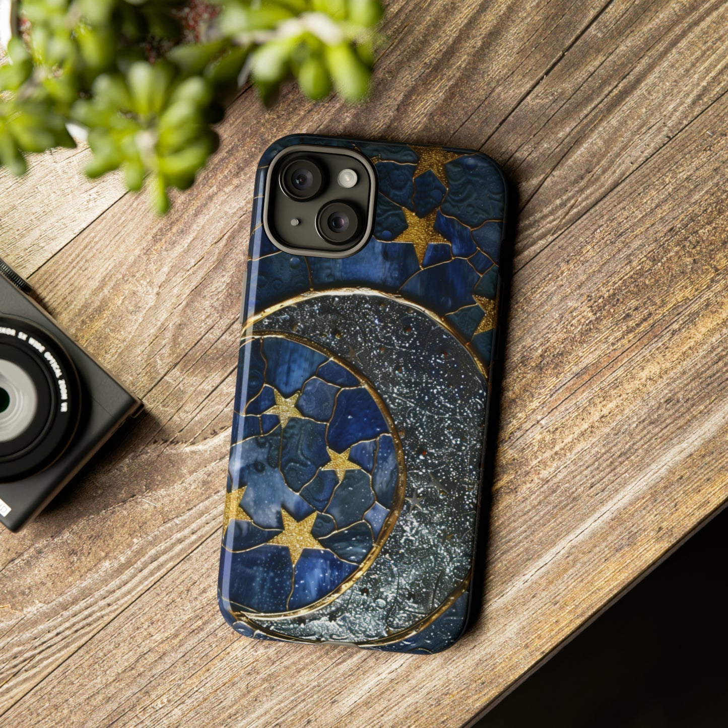 Moon Stars Stained Glass Starry Night Phone Case