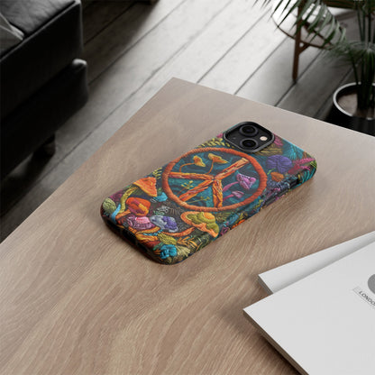 Embroidery Style Magic Mushrooms and Peace Sign Phone Case