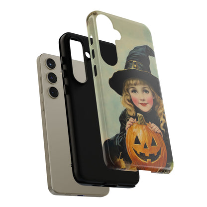 Vintage Halloween Card Witch and Jack-o'-lantern Phone Cover