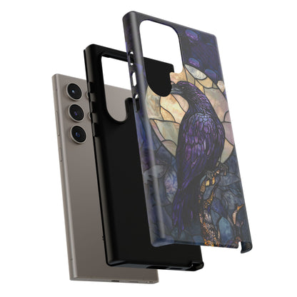 Halloween Phone Case Purple Raven Stained Glass Style Spooky Moon Phone Cover