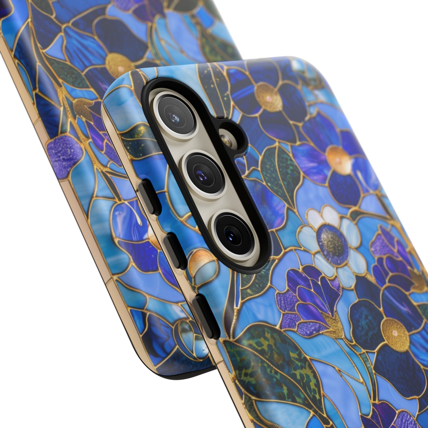 Blue Floral Stained Glass Gold Inlay Wild Flowers Phone Case