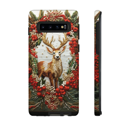 Embroidery Christmas Deer Floral Phone Case