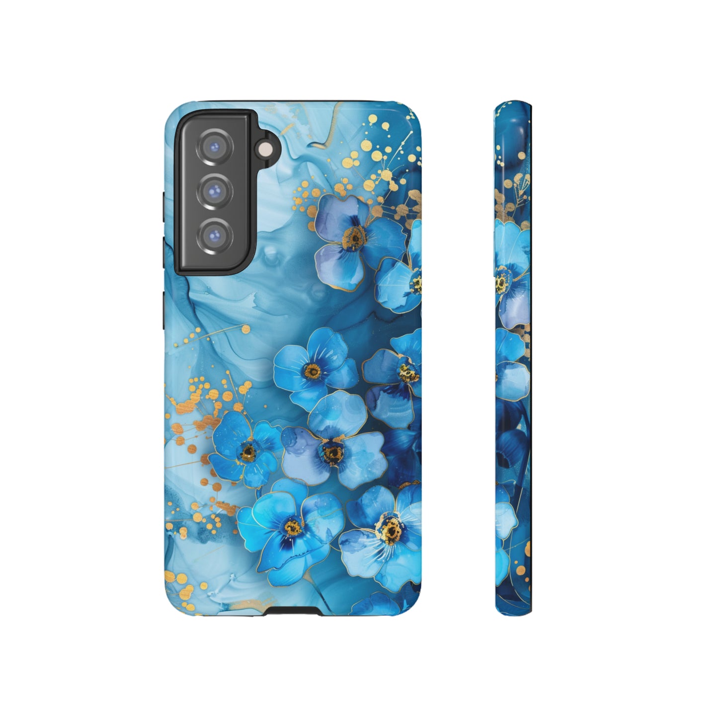 Forget Me Nots Gold Color Splash Floral Design Phone Case