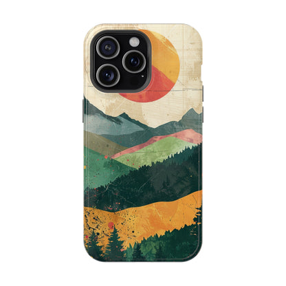 Retro Mountain Sunset Orange and Red MagSafe Phone Case