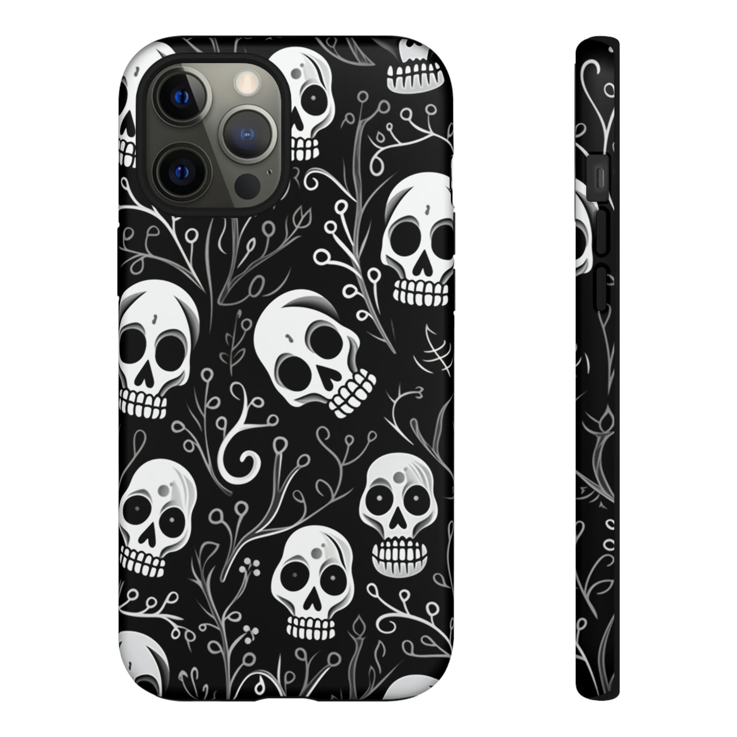 Join the Goth Side: Black Skull Floral Print | Mystical Elegance Case for iPhone, Samsung Galaxy, and Google Pixel