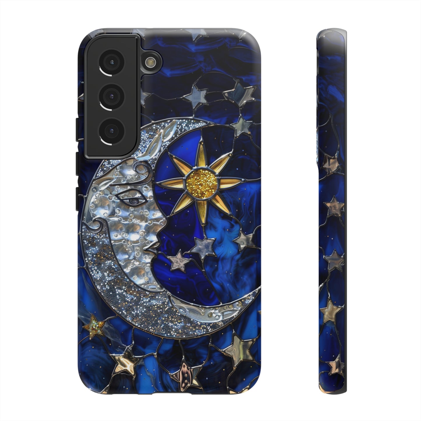 Cosmic Moon & Stars Stained Glass Starry Night Phone Case