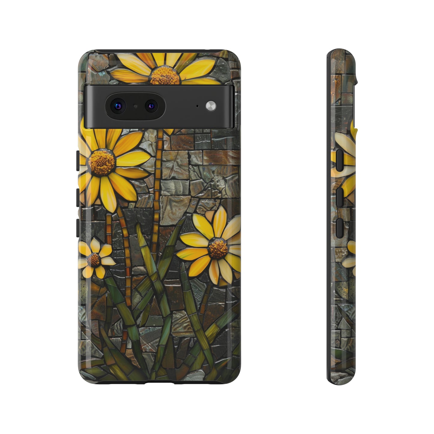 Yellow and Gold Daisy Mosaic Stained Glass Phone Case for iPhone 15, 14, Pro Max, 13, 12 & Samsung Galaxy S23, S22, S21, Google Pixel