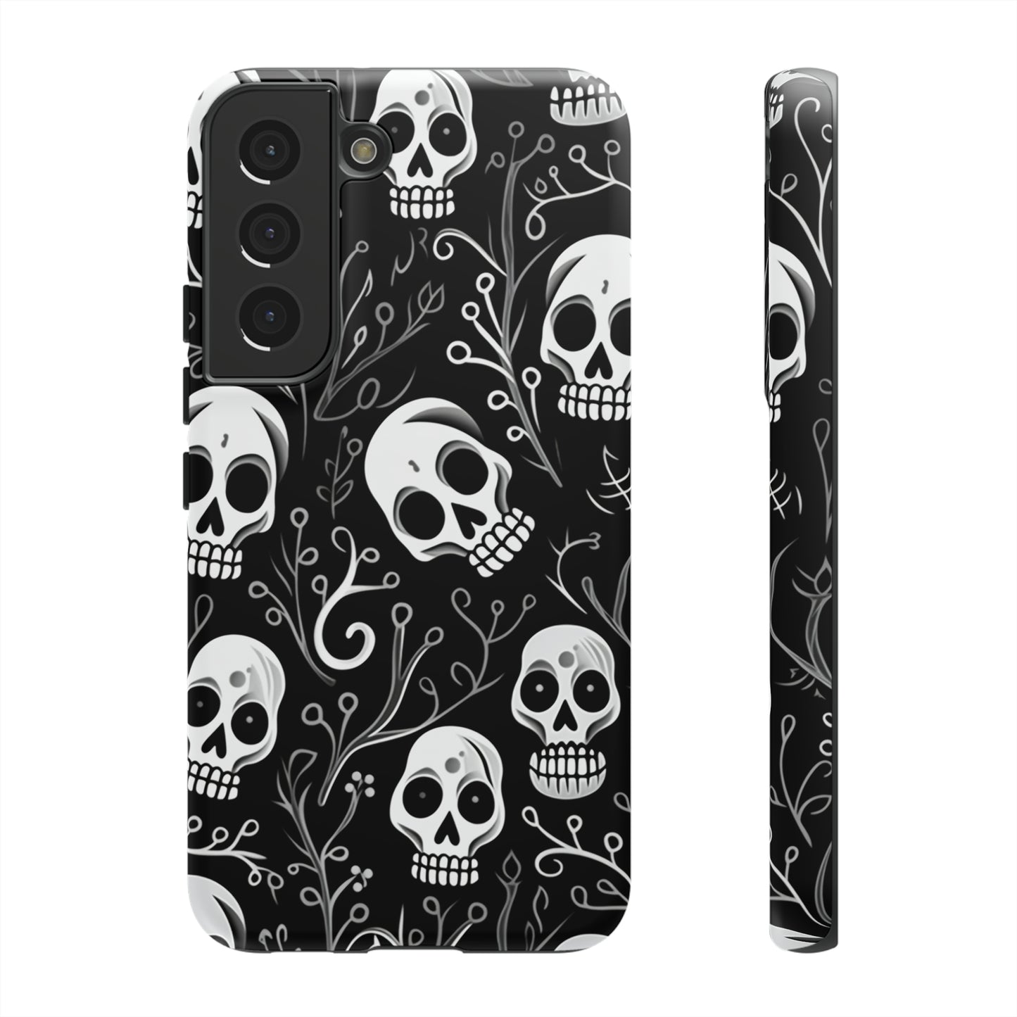 Join the Goth Side: Black Skull Floral Print | Mystical Elegance Case for iPhone, Samsung Galaxy, and Google Pixel