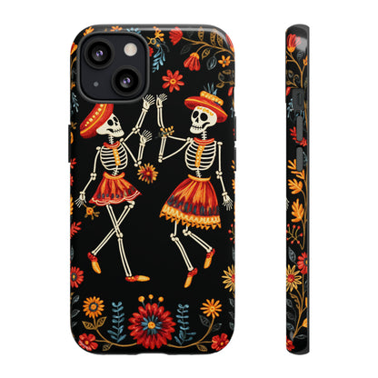 Dead Can Dance, iPhone 15 case, Floral Embroidery Skeletons | Whimsical Dance of the Departed for Google Pixel, iPhone & Samsung Galaxy