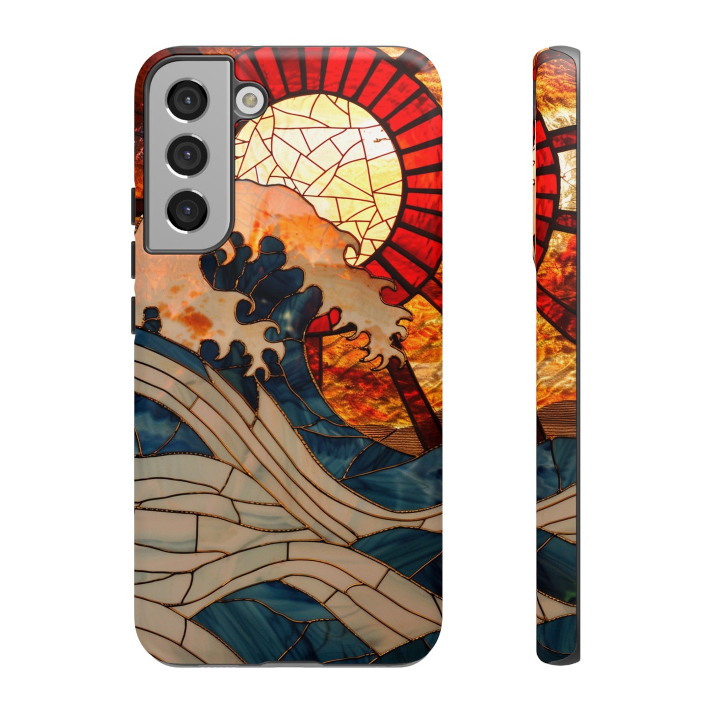 Japanese Rising Sun Phone Case Stained Glass Ocean Wave