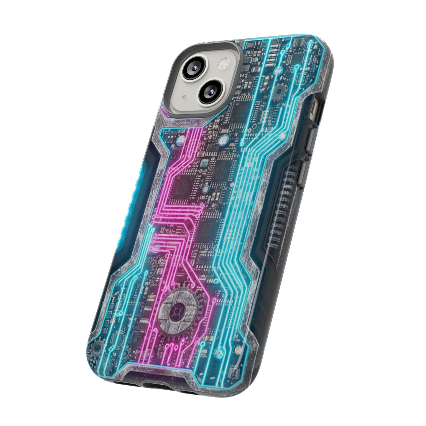 Rugged Tech Phone Case Cyber Circuit Armor Futuristic Neon Circuit Design Heavy Duty Protective Cyberpunk Phone Cover