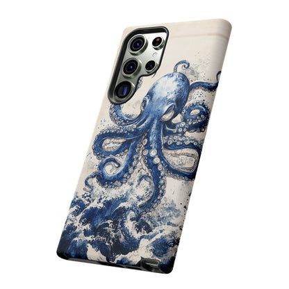 Vintage Japanese Art Style Blue Octopus and Waves Phone Cover