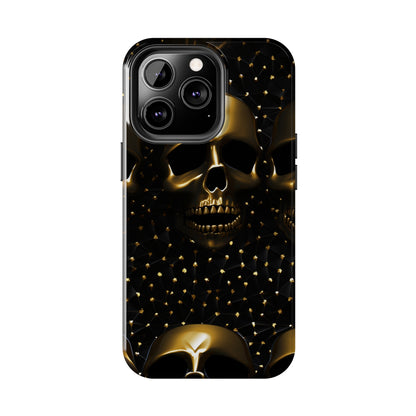 iPhone Tough Case | Dark Decadence: Gothic Gold Skulls and Studs  | Unveil Your Edgy Elegance