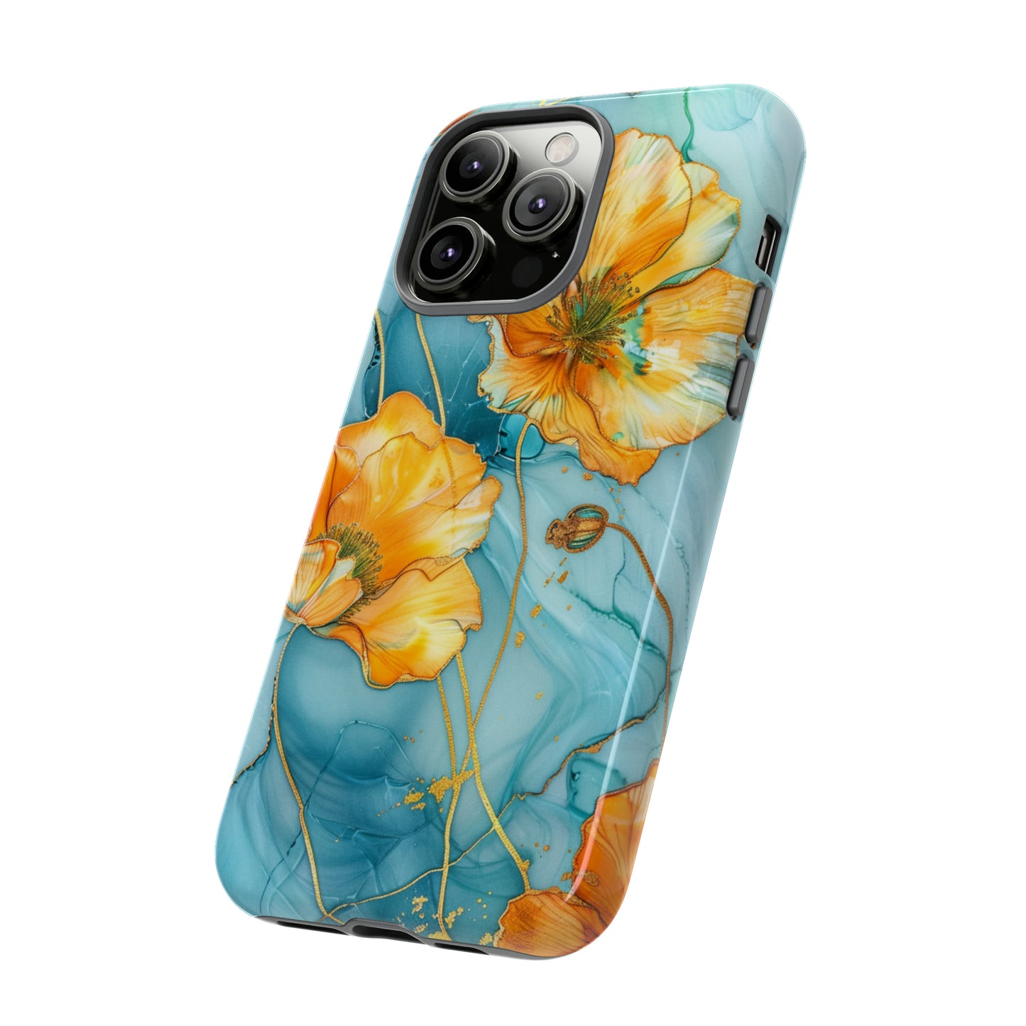 Gold Poppies Color Splash Floral Design Phone Case